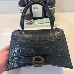 Balenciaga Black Croc-Embossed Mini Bag with Gold Accent